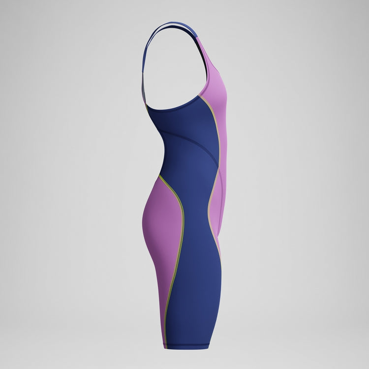 Speedo Women's Fastskin Hyperspark Open Back Kneeskin neon jelly/ noble navy