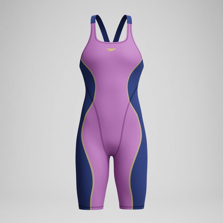 Speedo Women's Fastskin Hyperspark Open Back Kneeskin neon jelly/ noble navy