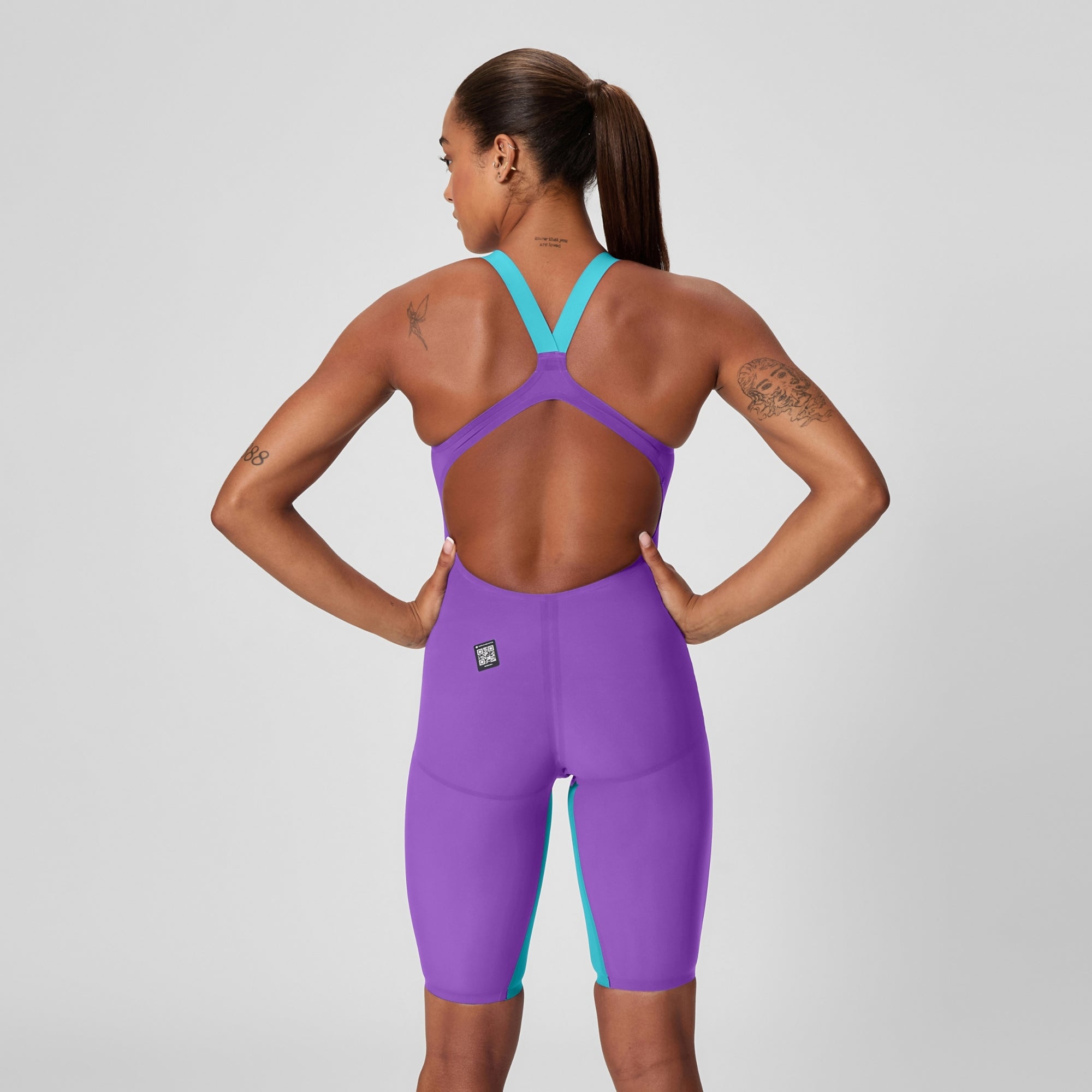 Speedo Women's Fastskin LZR Pure Valor 2.0 Open Back Kneeskin Galaxy Grape/Mayan Blue 