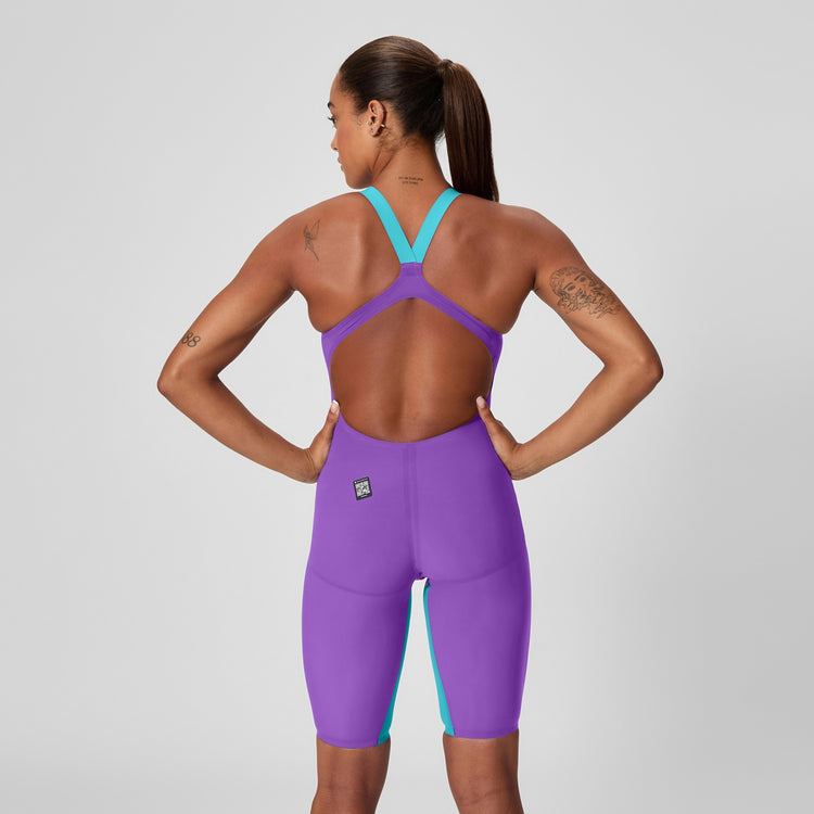 Speedo Women's Fastskin LZR Pure Valor 2.0 Open Back Kneeskin Galaxy Grape/Mayan Blue 