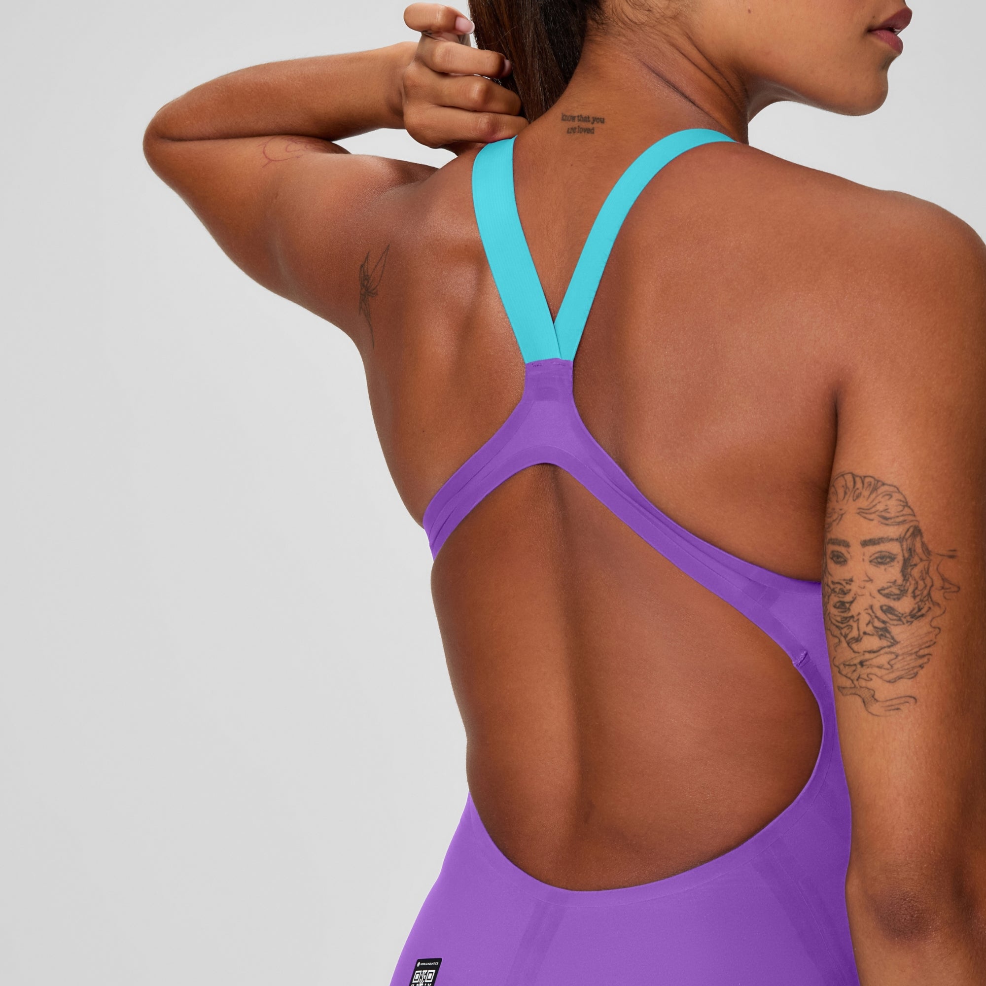 Speedo Women's Fastskin LZR Pure Valor 2.0 Open Back Kneeskin Galaxy Grape/Mayan Blue 
