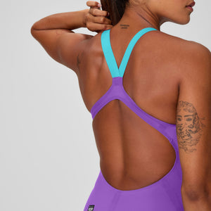 Speedo Women's Fastskin LZR Pure Valor 2.0 Open Back Kneeskin Galaxy Grape/Mayan Blue 