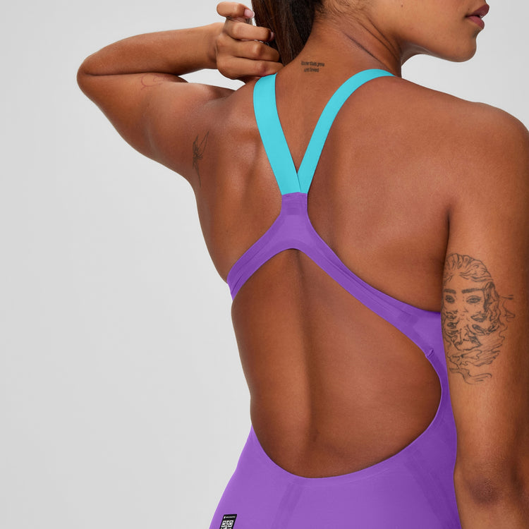 Speedo Women's Fastskin LZR Pure Valor 2.0 Open Back Kneeskin Galaxy Grape/Mayan Blue 