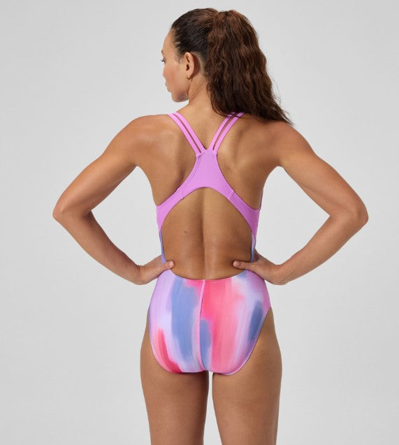 Speedo Women's Print Quantum Splice One Piece Swimsuit Neon Violet