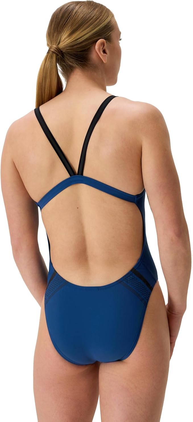 Speedo Women's Printed Performance Back One Piece Swimsuit Nocturnal/Cobalt/Aurora Mirror blue