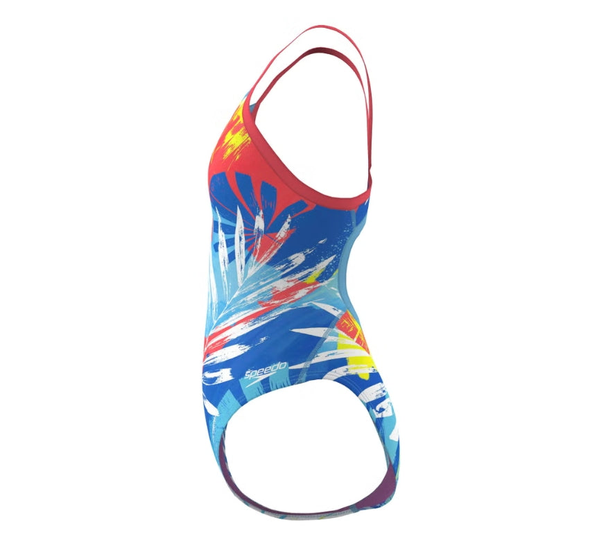 Speedo Women's Printed Propel Back One Piece Swimsuit red/blue/yellow