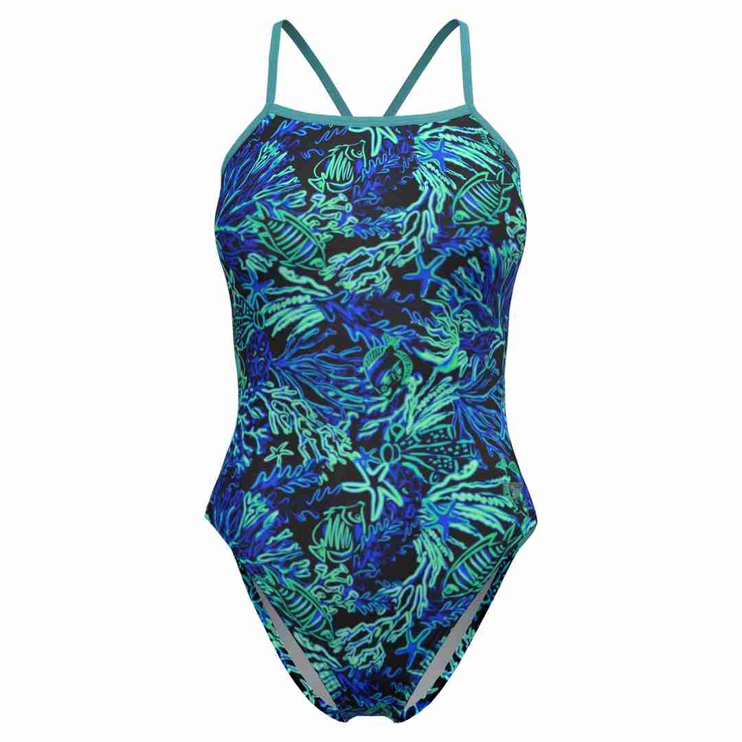 Speedo Women's Printed Twist Back One Piece Swimsuit Electric Current/Fluo Arctic