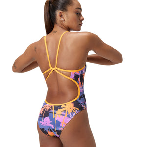 Speedo Women's Printed Web Back One Piece Swimsuit Makaha Palms/Red Ginger 
