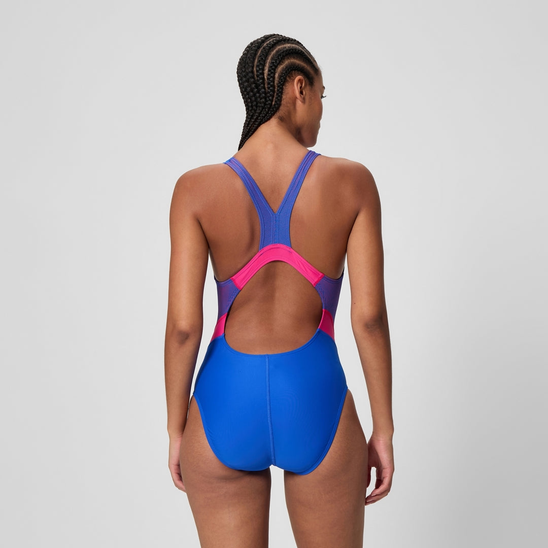 Speedo Women's Quantum Rib Splice One Piece Swimsuit deep sapphire/pink