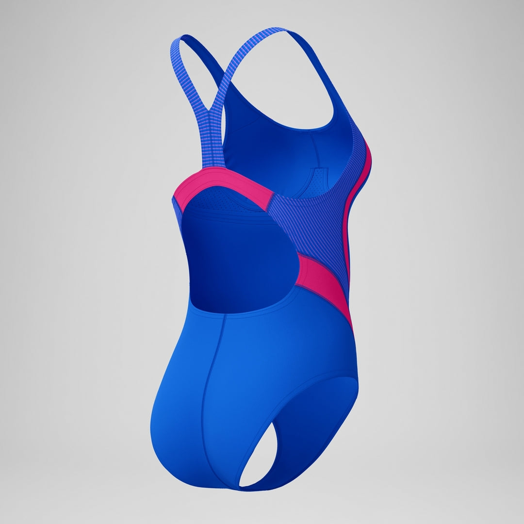 Speedo Women's Quantum Rib Splice One Piece Swimsuit deep sapphire/pink