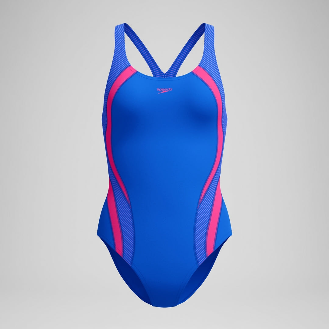 Speedo Women's Quantum Rib Splice One Piece Swimsuit deep sapphire/pink