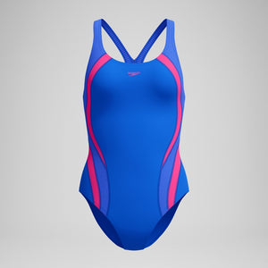 Speedo Women's Quantum Rib Splice One Piece Swimsuit deep sapphire/pink