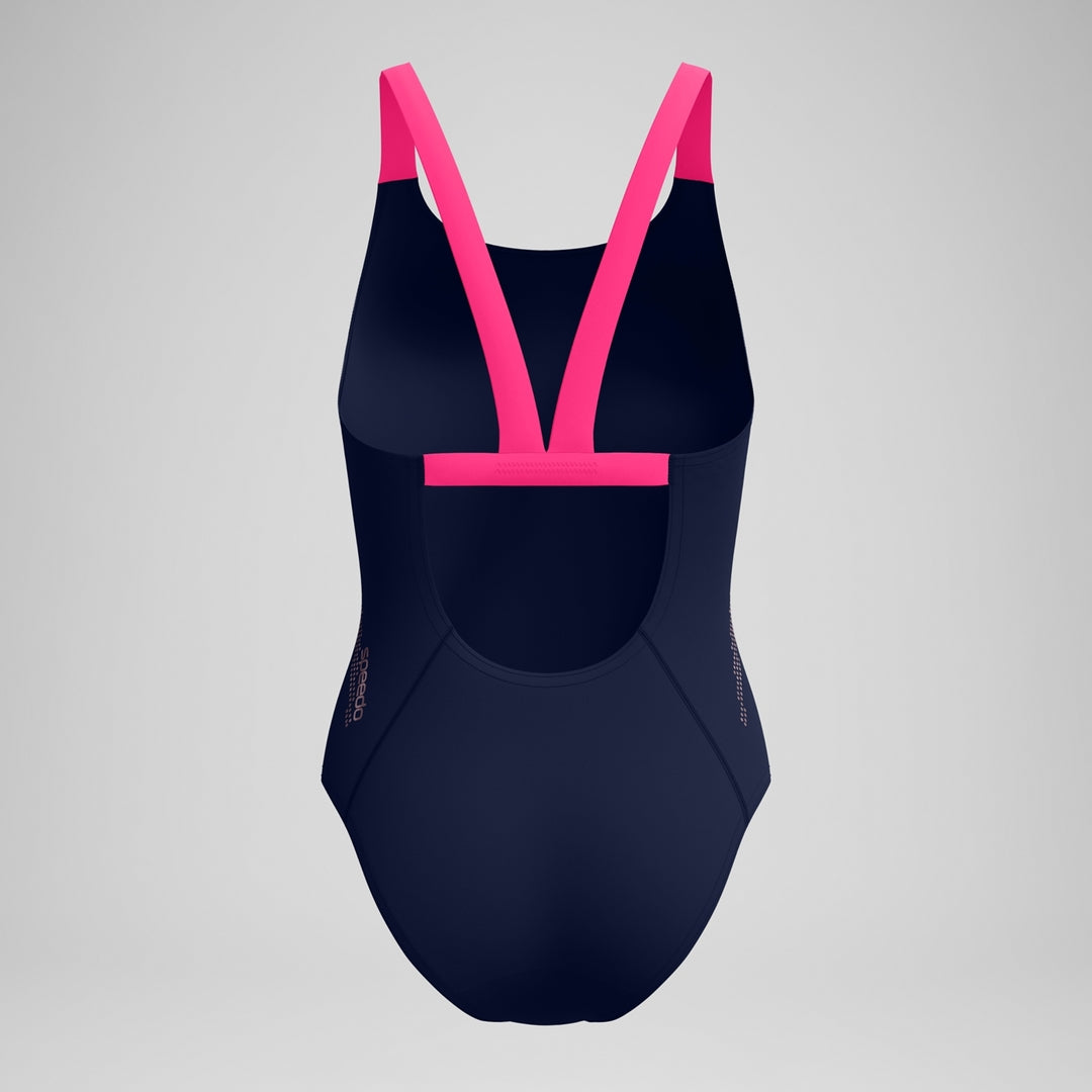Speedo Women's Solid Boom Leaderback One Piece Swimsuit Peacoat/ Margarita Pink