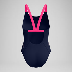 Speedo Women's Solid Boom Leaderback One Piece Swimsuit Peacoat/ Margarita Pink