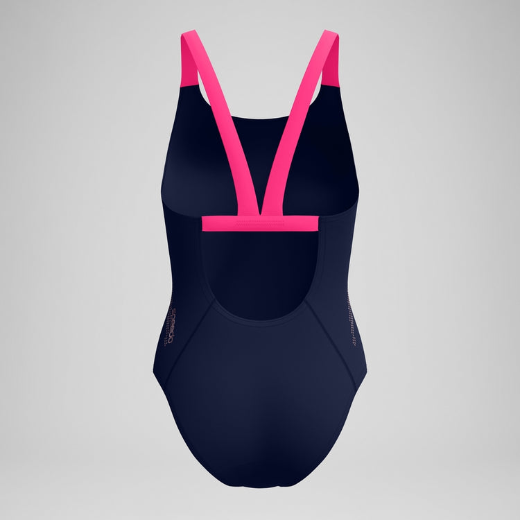 Speedo Women's Solid Boom Leaderback One Piece Swimsuit Peacoat/ Margarita Pink