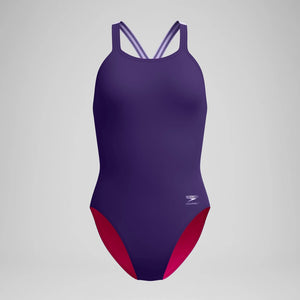 Speedo Women's Solid Powerback Once Piece Swimsuit acai purple