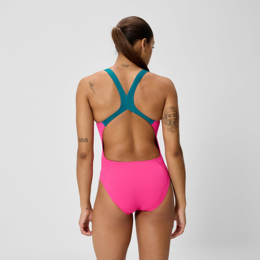 Speedo Women's Solid Powerback Once Piece Swimsuit punchy pink