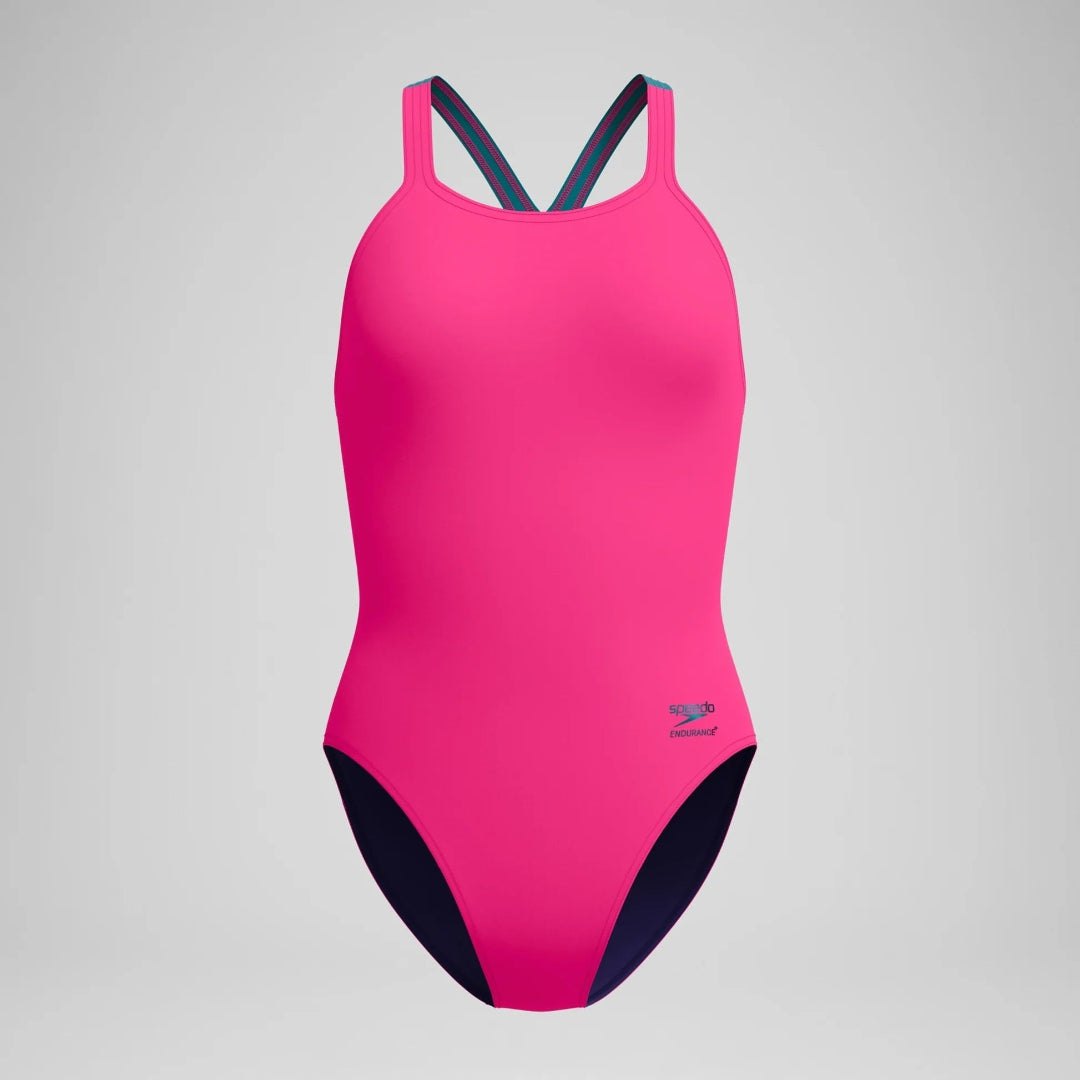 Speedo Women's Solid Powerback Once Piece Swimsuit punchy pink