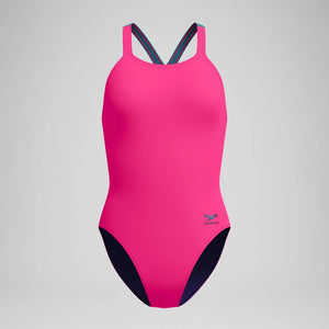 Speedo Women's Solid Powerback Once Piece Swimsuit punchy pink