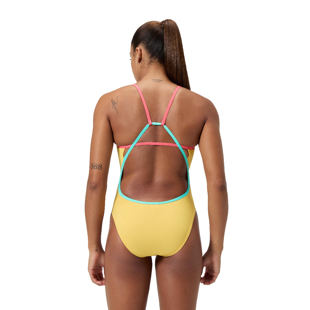 Speedo Women's Solid Tri Back One Piece Swimsuit Banana Smoothie