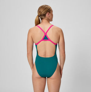 Speedo Women's Solid Turnback One Piece Swimsuit Peacock 