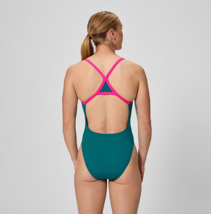 Speedo Women's Solid Turnback One Piece Swimsuit Peacock 