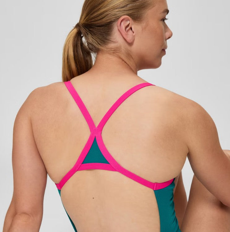 Speedo Women's Solid Turnback One Piece Swimsuit Peacock 