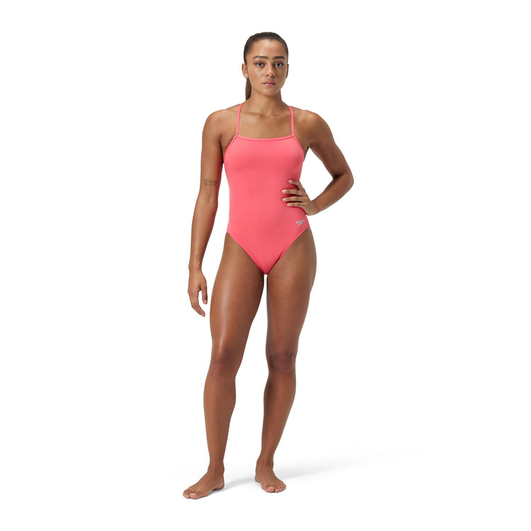 Speedo Women's Solid Twist Back One Piece Swimsuit Coral Sands