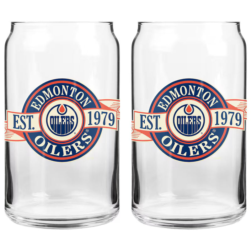 The Sports Vault NHL Edmonton Oilers 2 Pack Banner Glass Set 16oz Clear