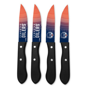 The Sports Vault NHL Edmonton Oilers 4-Piece Steak Knife Set blue orange