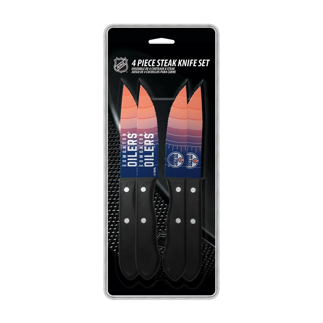The Sports Vault NHL Edmonton Oilers 4-Piece Steak Knife Set blue orange