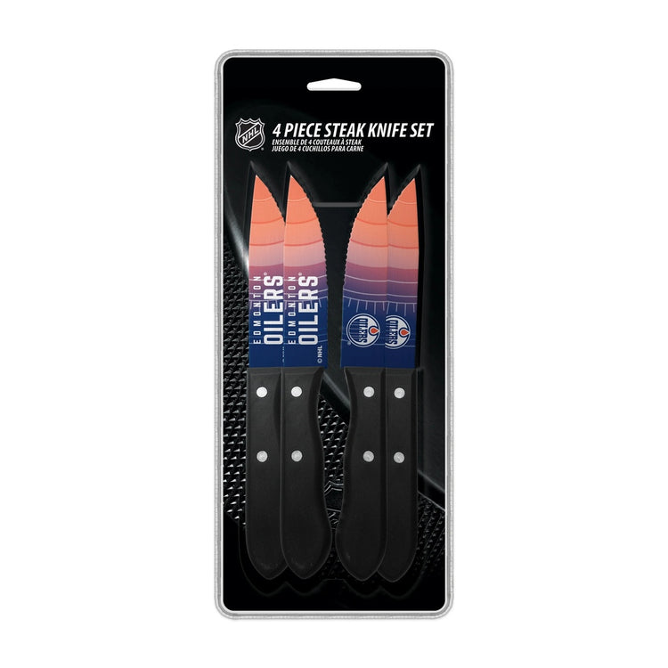 The Sports Vault NHL Edmonton Oilers 4-Piece Steak Knife Set blue orange