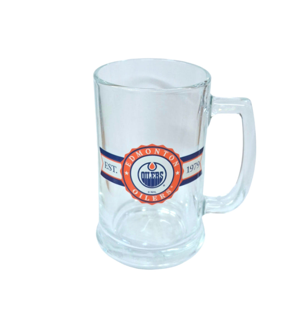 The Sports Vault NHL Edmonton Oilers Beer Stein 15oz retro banner
