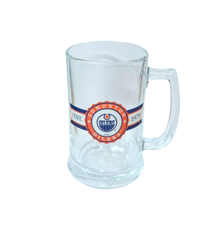 The Sports Vault NHL Edmonton Oilers Beer Stein 15oz retro banner