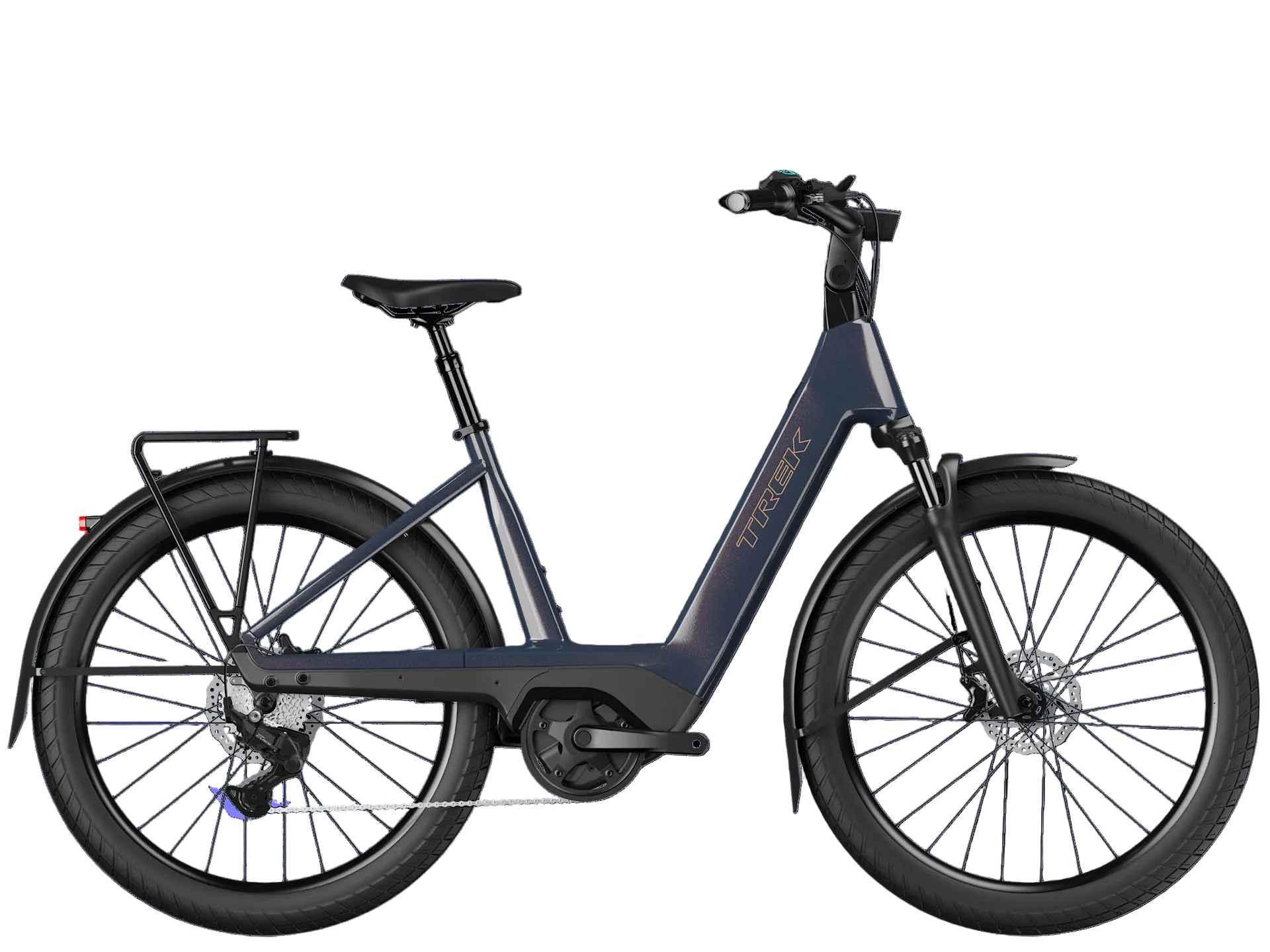 Trek Charter+ 4 Lowstep City Electric Bike 2027 Covelilite Blue 