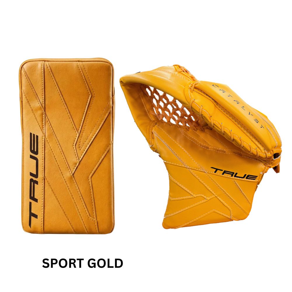 True Intermediate Catalyst 7X6 Hockey Goalie Trapper + Blocker Sport Gold