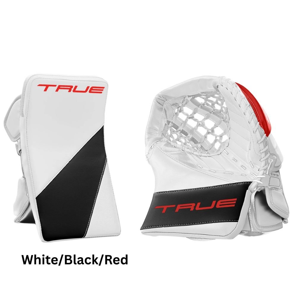 True Intermediate HZRDUS L95 Hockey Goalie Blocker+Trapper White Black Red