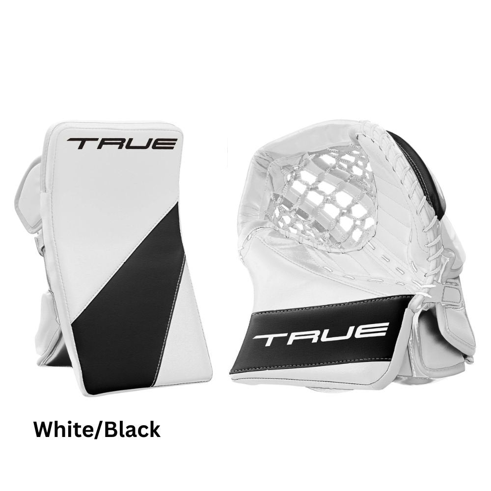 True Intermediate HZRDUS L95 Hockey Goalie Blocker+Trapper White Black