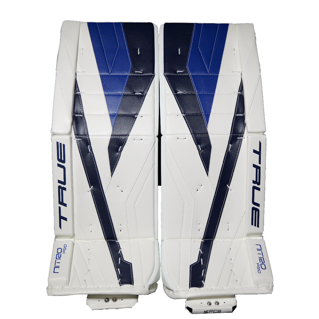 True Senior Catalyst Nitro Pro Hockey Goalie Pad White/Navy/Royal