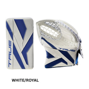 True Senior Catalyst 7X6 Hockey Goalie Trapper + Blocker White/Royal