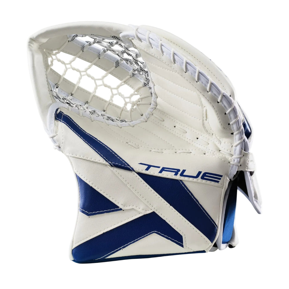 True Senior Catalyst 7X6 Hockey Goalie Trapper White/Royal