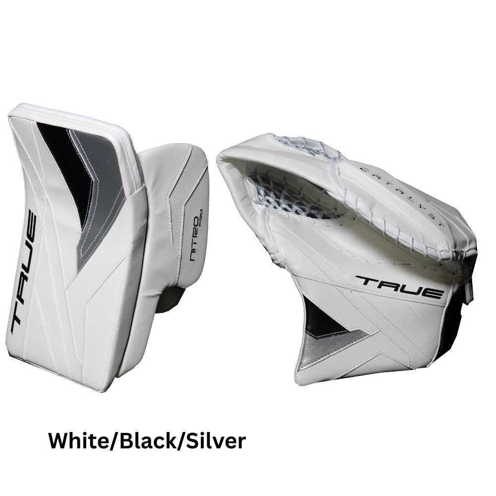 True Senior Catalyst Nitro Pro Hockey Goalie Trapper+Blocker White/Black/Silver