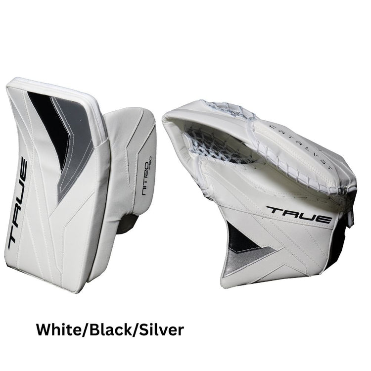 True Senior Catalyst Nitro Pro Hockey Goalie Trapper+Blocker White/Black/Silver