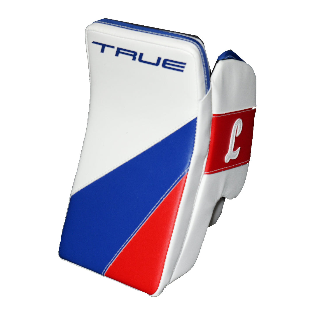 True Senior HZRDUS PX4-L95 Hockey Goalie Blocker White/Royal/Red