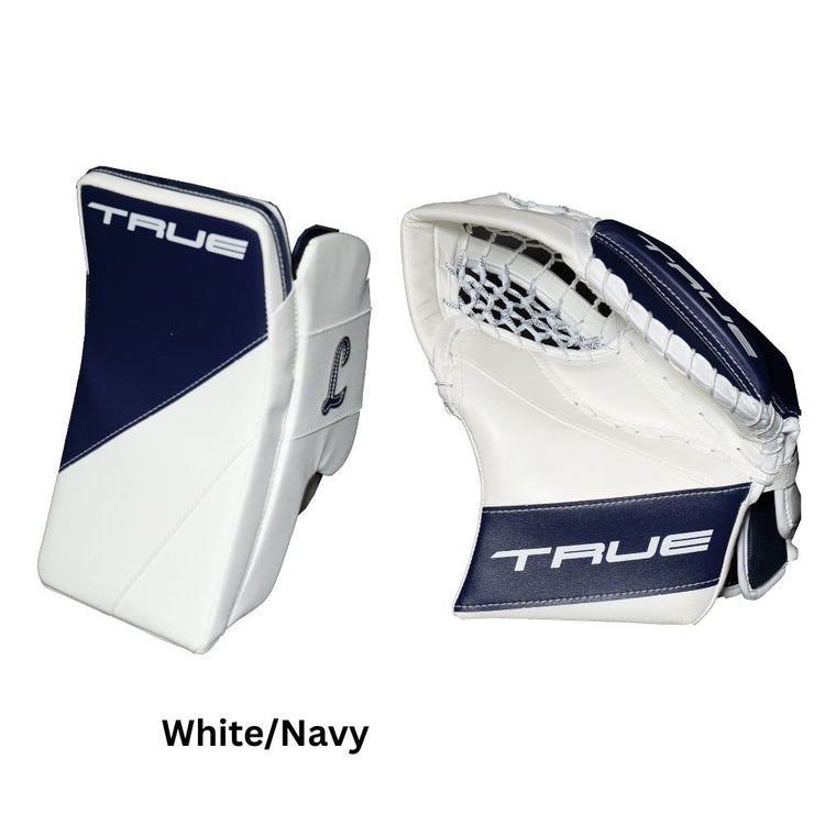 True Senior HZRDUS PX4-L95 Hockey Goalie Trapper + Blocker White/Navy