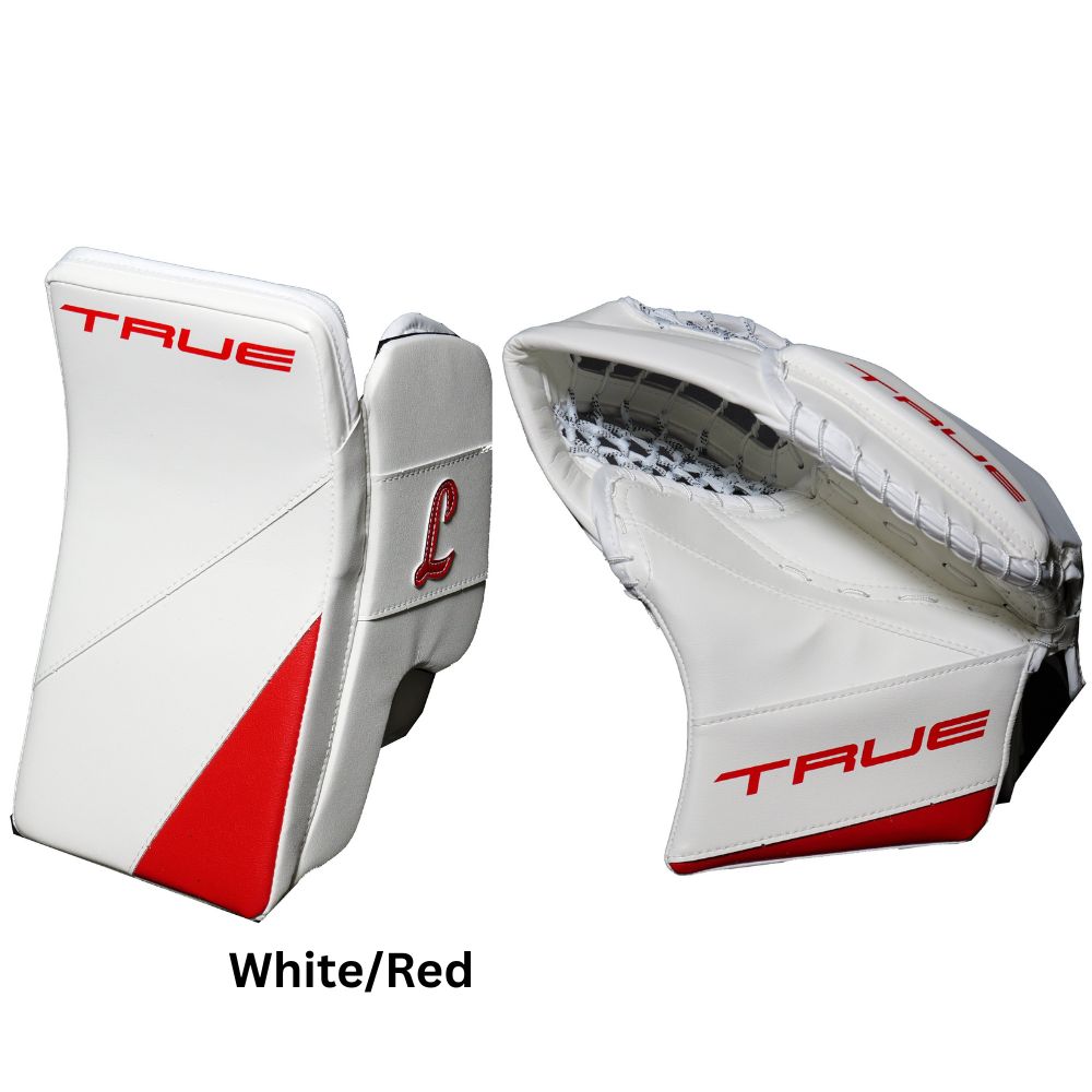 True Senior HZRDUS PX4-L95 Hockey Goalie Trapper + Blocker White/Red