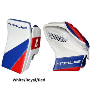 True Senior HZRDUS PX4-L95 Hockey Goalie Trapper + Blocker White/Royal/Red
