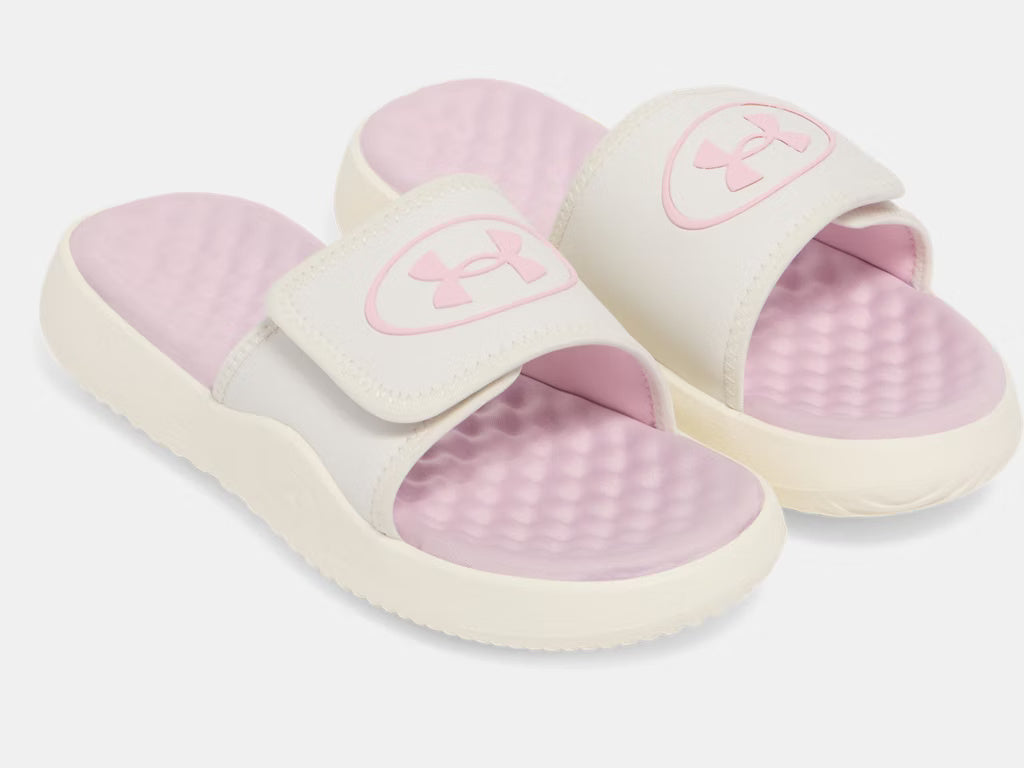 Under Armour Girl's Ignite Pro 8 Slide Sandals white quartz pink