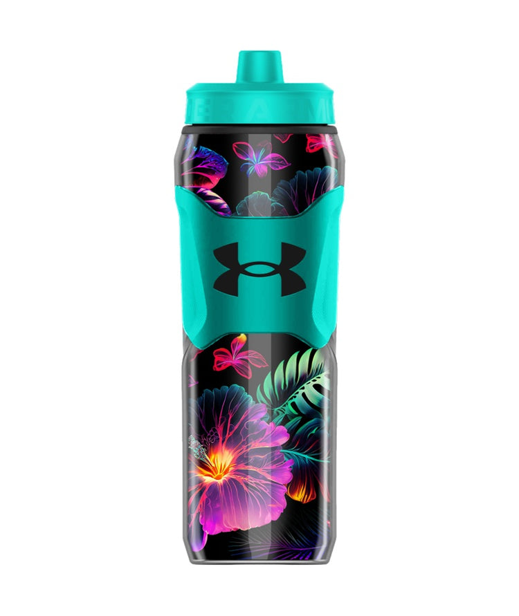 Under Armour Playmaker Squeeze Print Water Bottle 28oz black floral teal blue