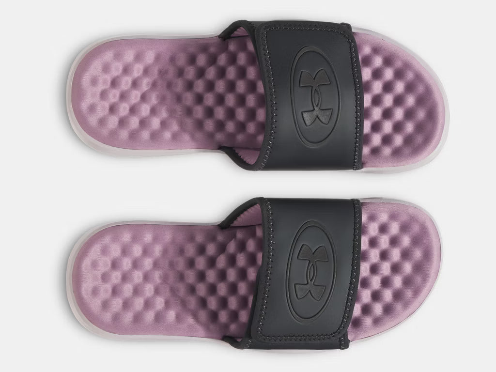 Under Armour Women's Ignite Pro 8 Slide Sandals galaxy black gray grey dawn purple